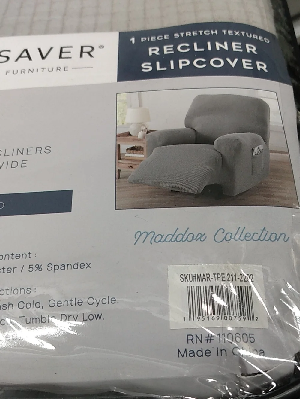 Sofa Saver Recliner Slipcover in Silver Cloud